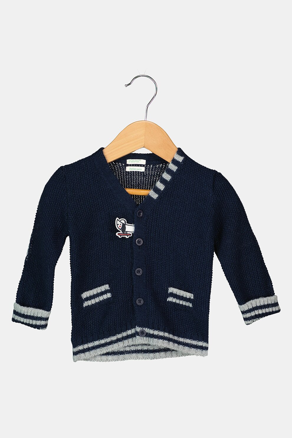 United Colors of Benetton, Cardigan din amestec de lana cu decolteu in V, Bleumarin