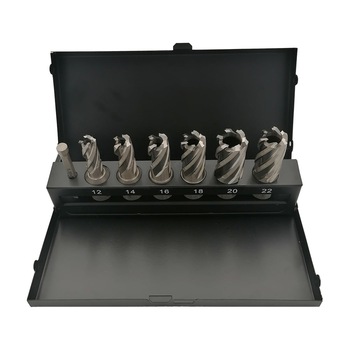 Set 7 piese - Carote HSS cu prindere WELDON si pin centrare Set 7 piese - Carote HSS cu prindere WELDON si pin centrare