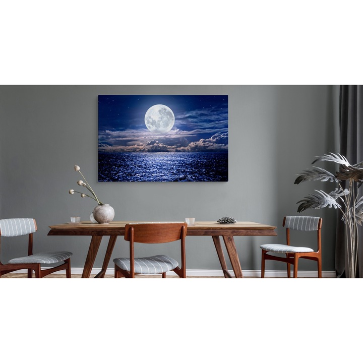 Tablou pentru sufragerie luna plina la mare 120cm x 80cm Fantezie, Cer, Canvas, Efect 3D, Peisaj