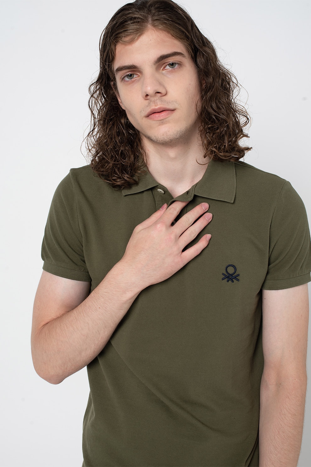 United Colors of Benetton, Tricou polo slim fit din bumbac, Verde sparanghel