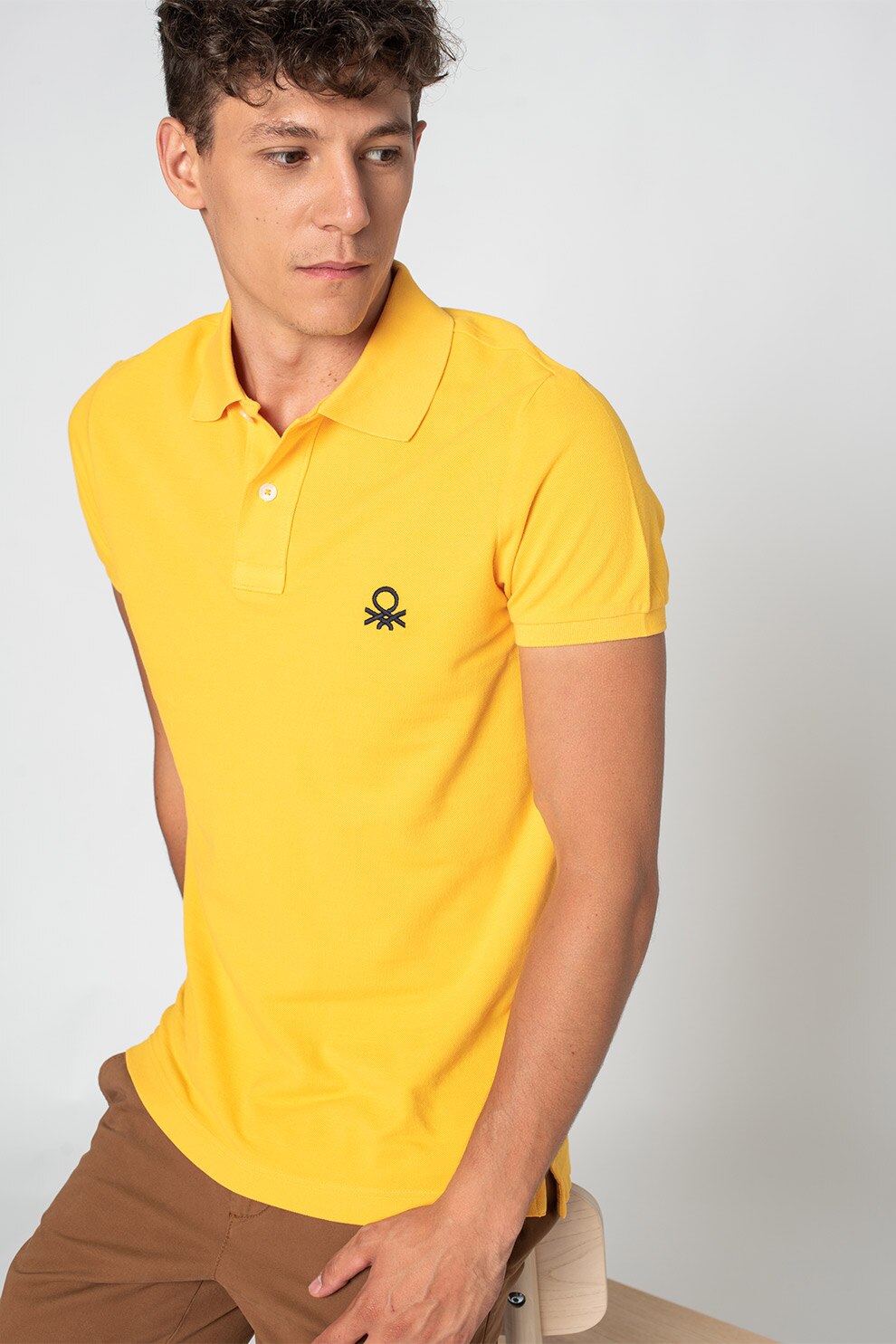 United Colors of Benetton, Tricou polo slim fit din bumbac, Galben sofran