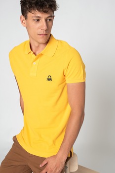 United Colors of Benetton, Tricou polo slim fit din bumbac, Galben sofran United Colors of Benetton, Tricou polo slim fit din bumbac, Galben sofran