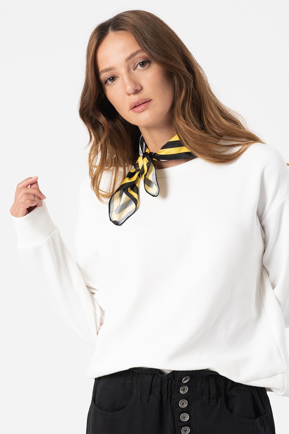 United Colors of Benetton, Bluza sport cu decolteu la baza gatului, Alb