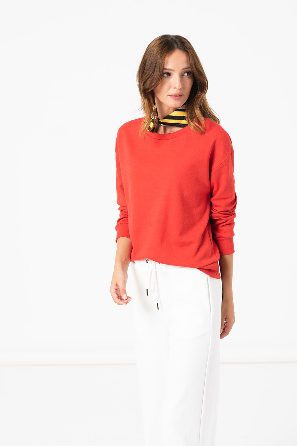 United Colors of Benetton, Bluza sport cu decolteu la baza gatului, Rosu