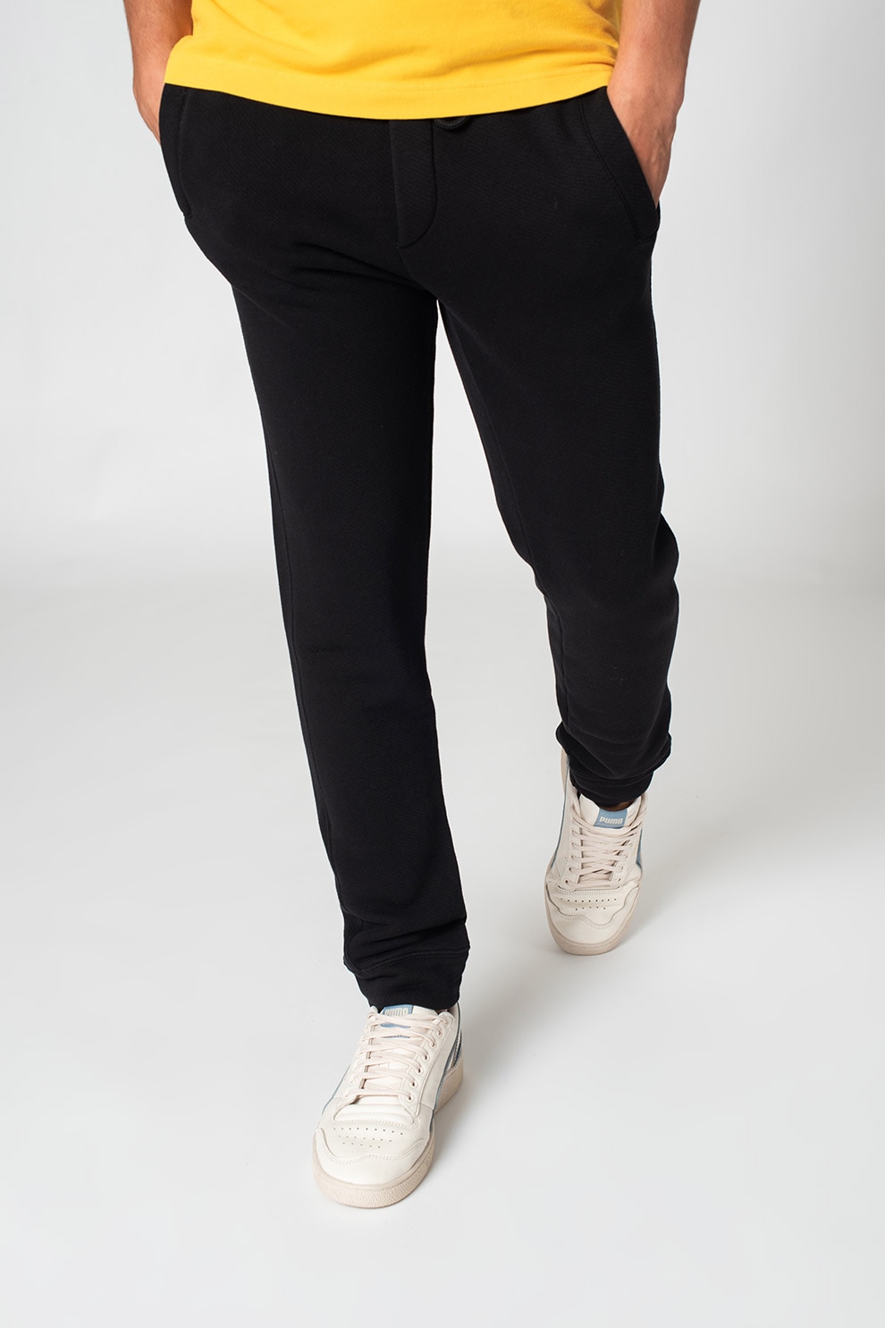 United Colors of Benetton, Pantaloni sport slim fit de bumbac, Negru