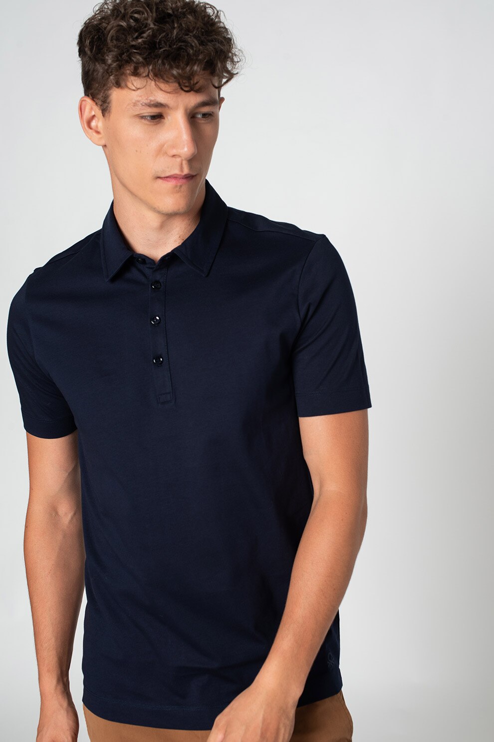 United Colors of Benetton, Tricou polo de bumbac cu model uni, Bleumarin inchis