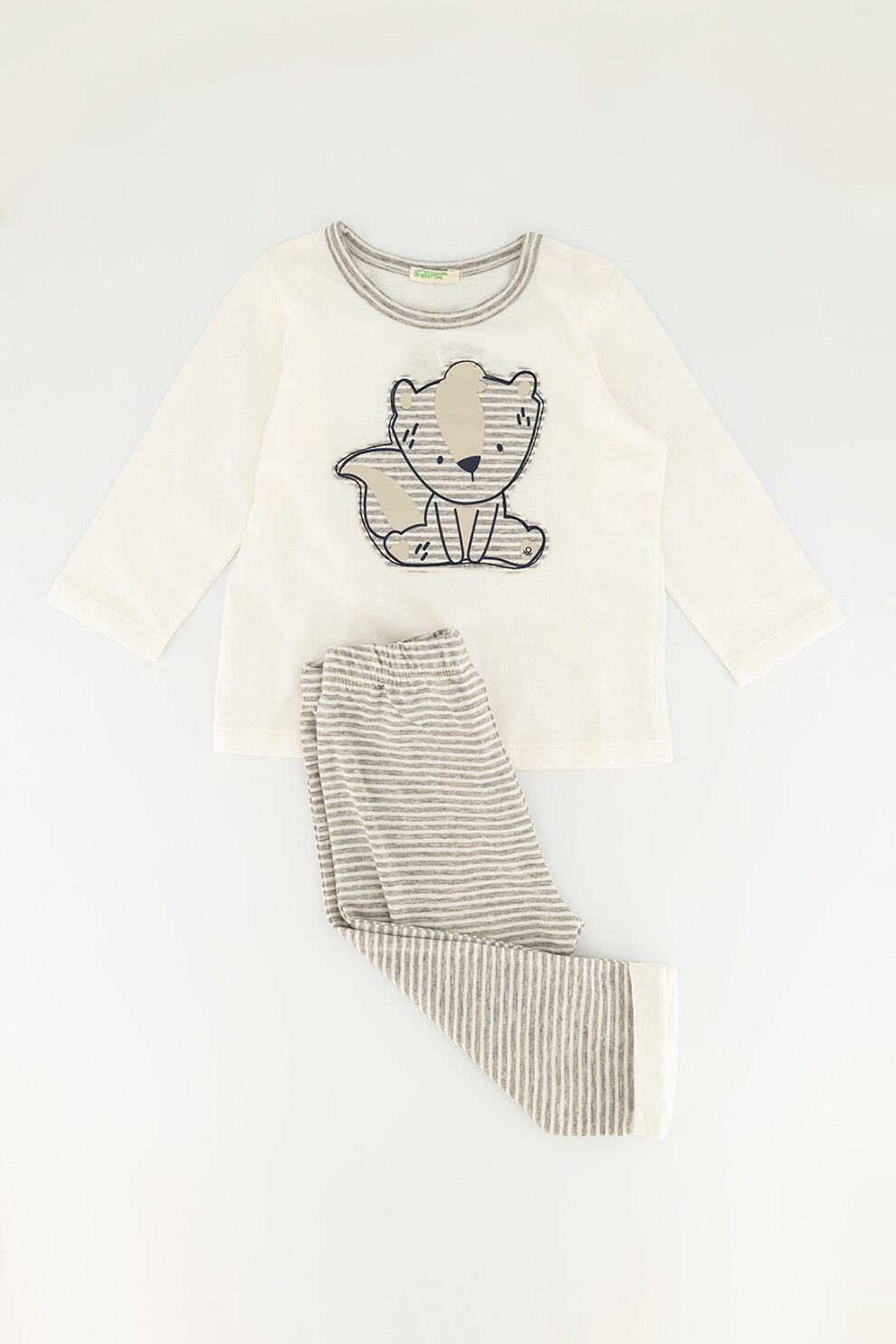 United Colors of Benetton, Pijama lunga de bumbac cu imprimeu grafic, Alb/Gri