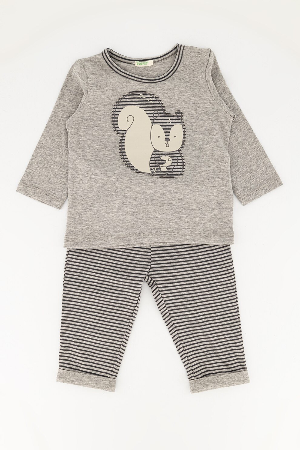 United Colors of Benetton, Pijama lunga de bumbac cu imprimeu grafic, Gri melange