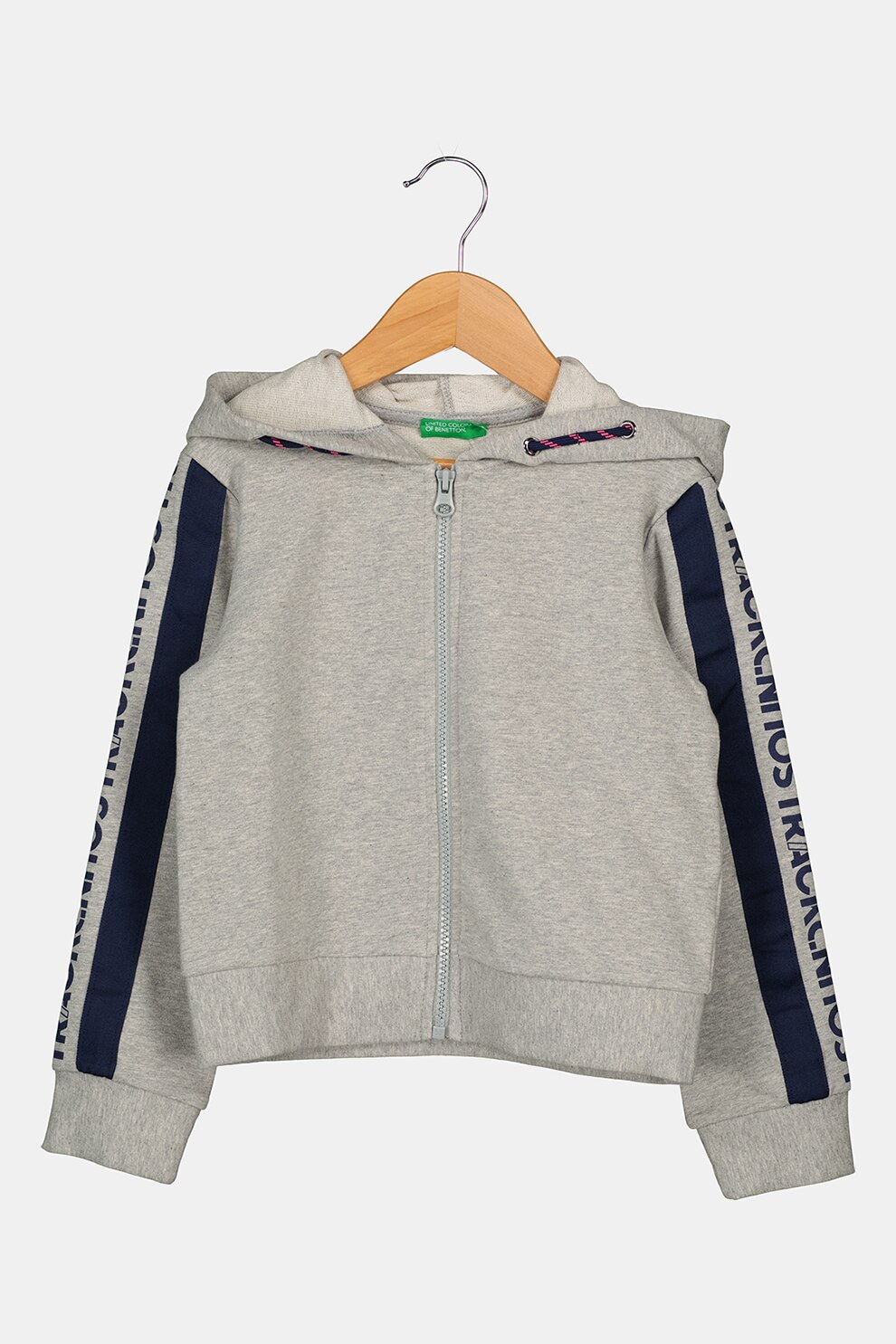 United Colors of Benetton, Hanorac cu fermoar si imprimeu logo, Gri melange