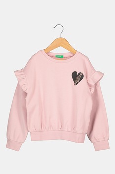 United Colors of Benetton, Bluza sport cu maneci cazute si detaliu stralucitor, Roz prafuit, 110 CM United Colors of Benetton, Bluza sport cu maneci cazute si detaliu stralucitor, Roz prafuit, 110 CM