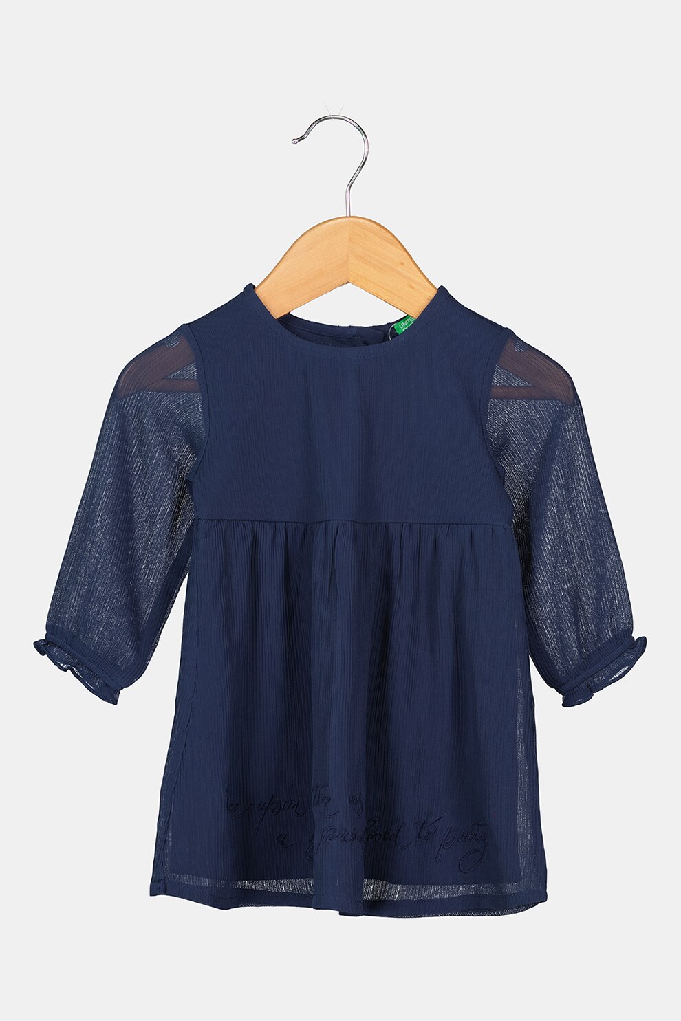 United Colors of Benetton, Rochie evazata cu text brodat, Bleumarin