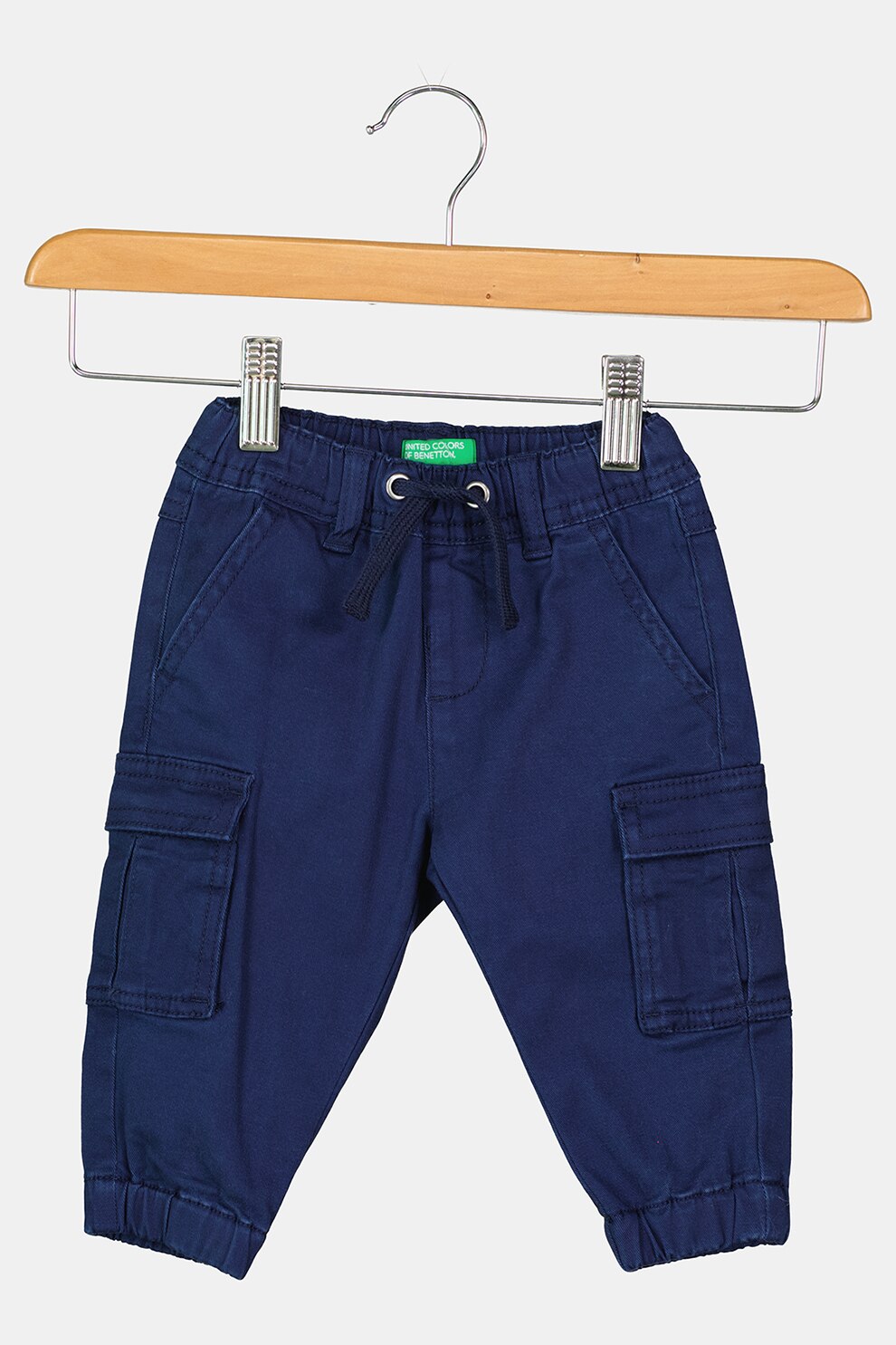 United Colors of Benetton,Paantaloni cargo cu snur, Bleumarin, 62 CM