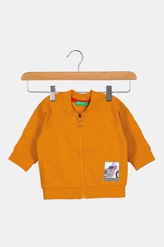 United Colors of Benetton, Jacheta de jerseu cu fermoar, Ocru United Colors of Benetton, Jacheta de jerseu cu fermoar, Ocru