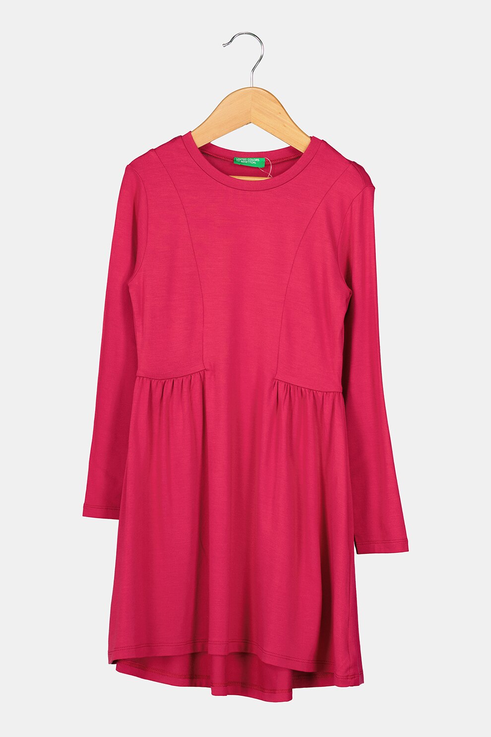 United Colors of Benetton, Rochie evazata cu maneci lungi, Fucsia