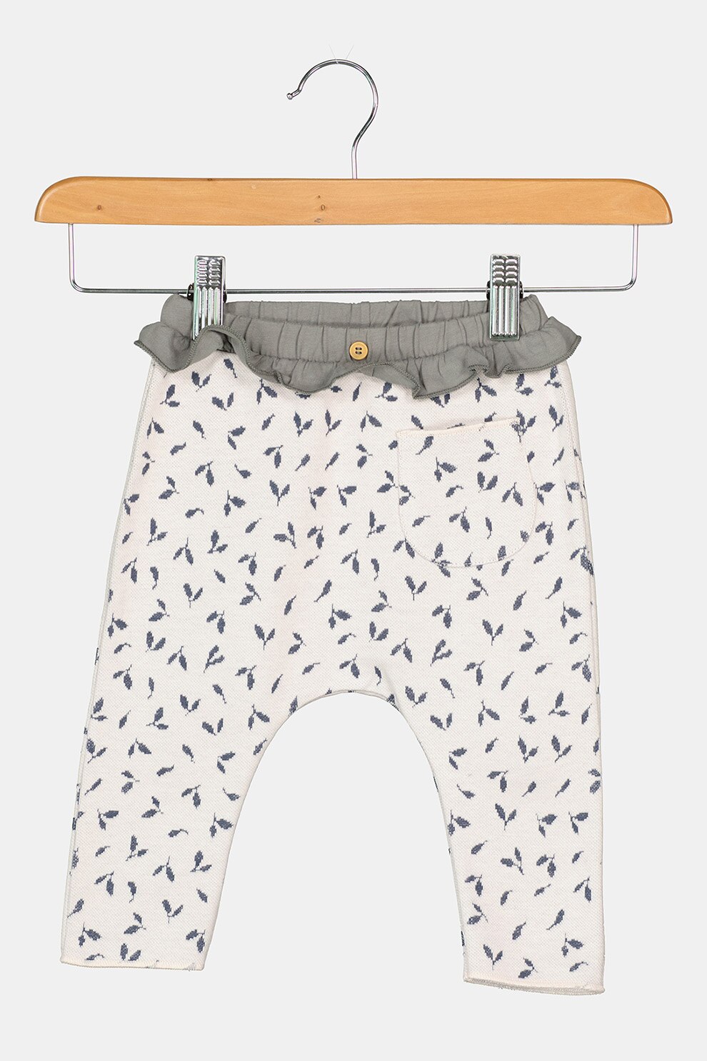 United Colors of Benetton, Pantaloni tricotati din bumbac organic cu volane, Grej