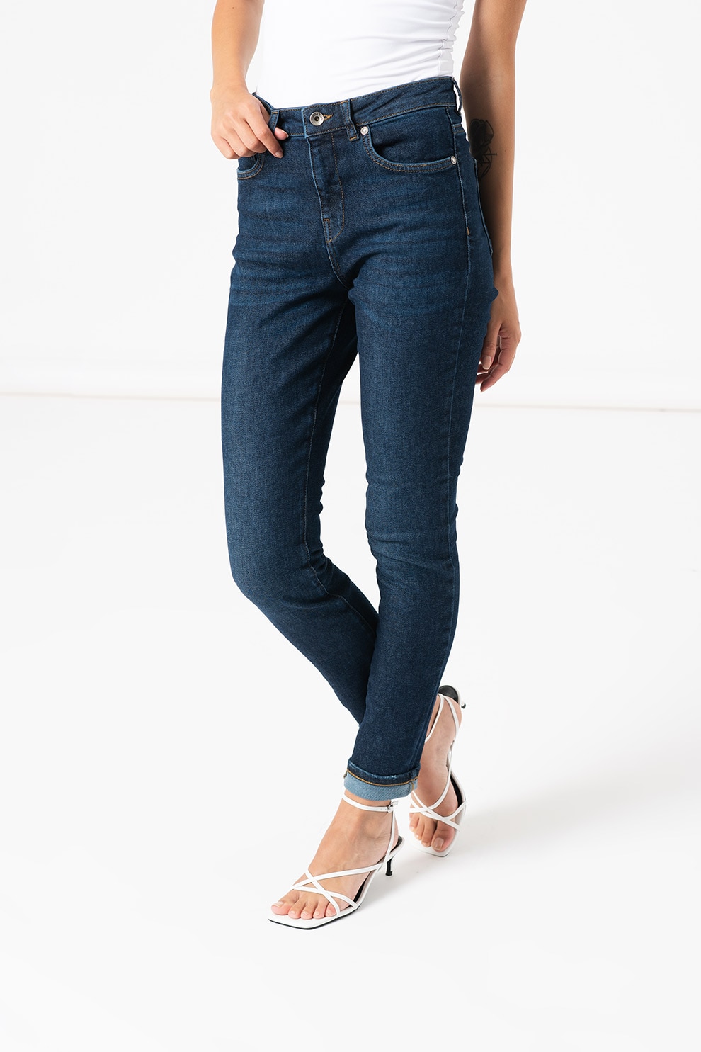 United Colors of Benetton, Blugi skinny cu talie inalta Audrey, Albastru inchis