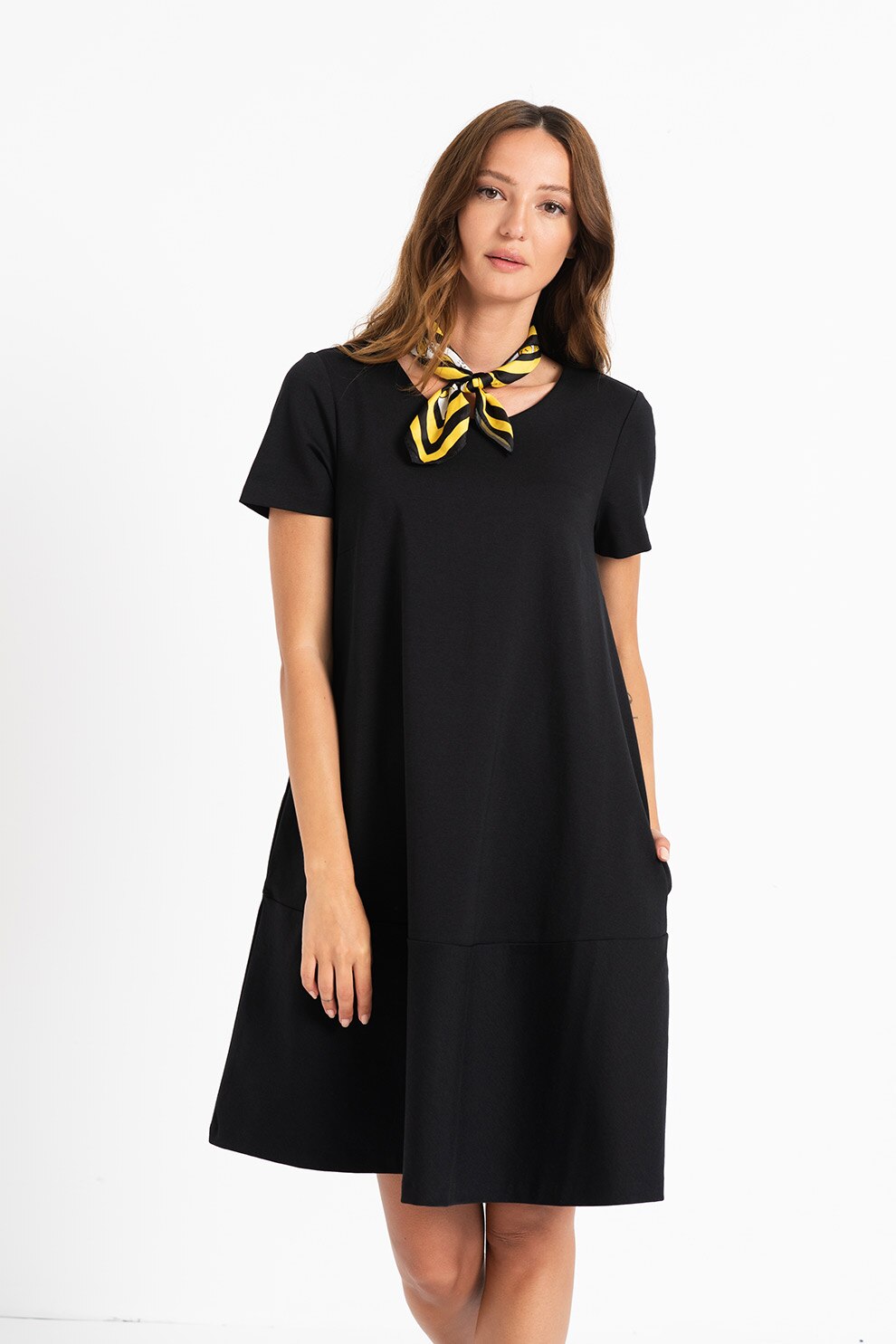 United Colors of Benetton, Rochie mini lejera din amestec de modal cu buzunare laterale, Negru, XS