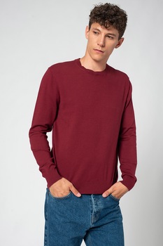 United Colors of Benetton, Pulover tricotat fin cu decolteu la baza gatului, Violet tyrian United Colors of Benetton, Pulover tricotat fin cu decolteu la baza gatului, Violet tyrian