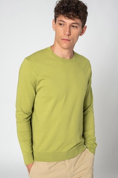 United Colors of Benetton, Pulover tricotat fin cu decolteu la baza gatului, Verde fistic United Colors of Benetton, Pulover tricotat fin cu decolteu la baza gatului, Verde fistic