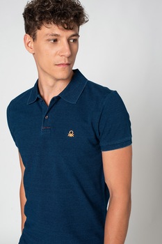 United Colors of Benetton, Tricou polo din material pique cu logo, Bleumarin United Colors of Benetton, Tricou polo din material pique cu logo, Bleumarin