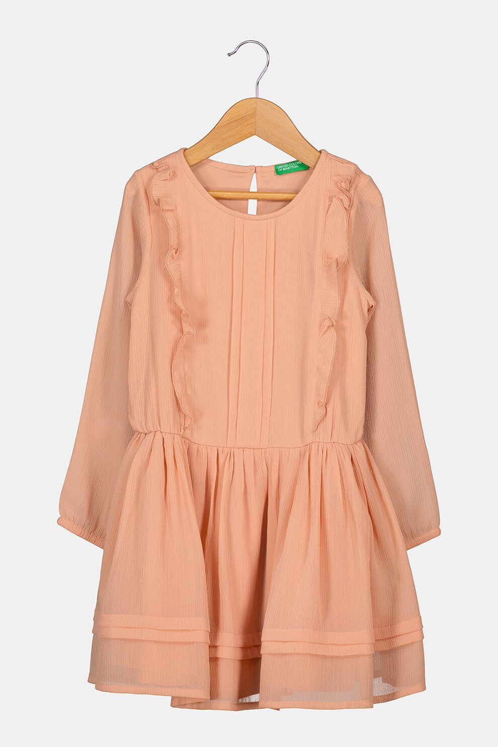 United Colors of Benetton, Rochie evazata cu insertii cu volane, Roz somon
