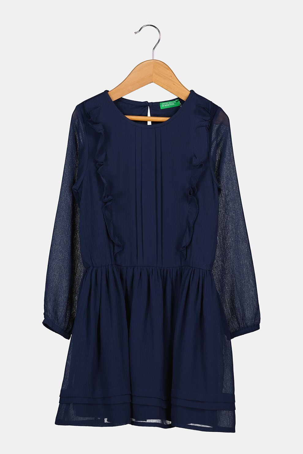 United Colors of Benetton, Rochie evazata cu insertii cu volane, Bleumarin