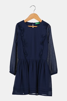 United Colors of Benetton, Rochie evazata cu insertii cu volane, Bleumarin United Colors of Benetton, Rochie evazata cu insertii cu volane, Bleumarin