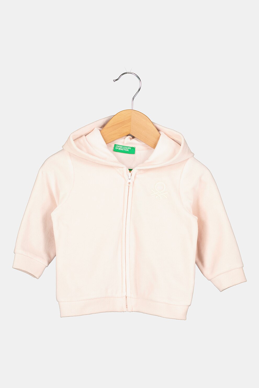 United Colors of Benetton, Hanorac cu fermoar si logo brodat, Roz pal