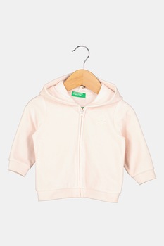 United Colors of Benetton, Hanorac cu fermoar si logo brodat, Roz pal United Colors of Benetton, Hanorac cu fermoar si logo brodat, Roz pal