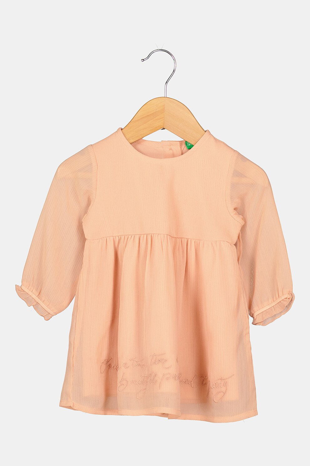 United Colors of Benetton, Rochie evazata cu text brodat, Roz somon