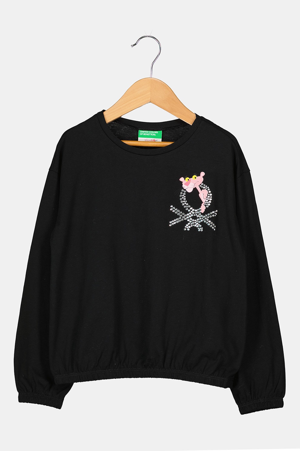 United Colors of Benetton, Bluza de bumbac cu maneci cazute, Negru, 110 CM