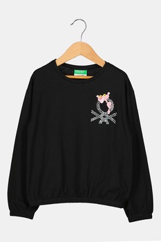 United Colors of Benetton, Bluza de bumbac cu maneci cazute, Negru, 110 CM United Colors of Benetton, Bluza de bumbac cu maneci cazute, Negru, 110 CM