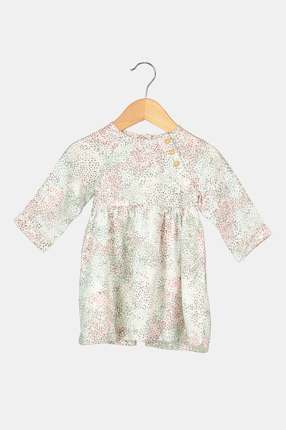 United Colors of Benetton, Rochie cu imprimeu si nasturi, Verde pal/Alb/Rosu Bordeaux