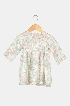 United Colors of Benetton, Rochie cu imprimeu si nasturi, Verde pal/Alb/Rosu Bordeaux United Colors of Benetton, Rochie cu imprimeu si nasturi, Verde pal/Alb/Rosu Bordeaux