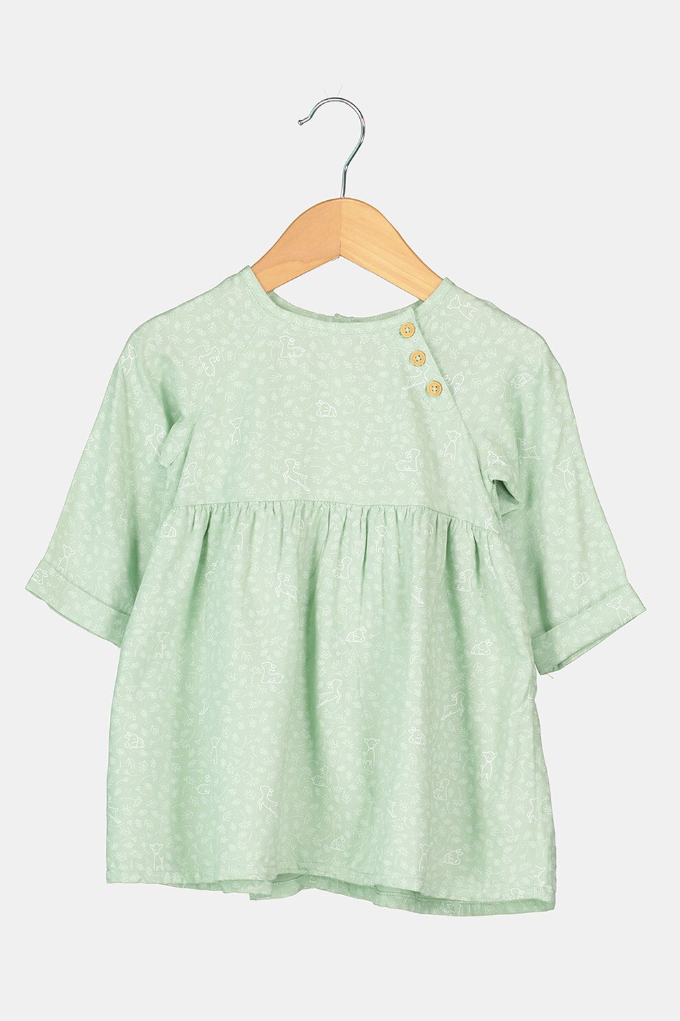 United Colors of Benetton, Rochie cu imprimeu si nasturi, Verde pal