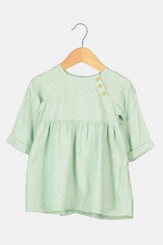 United Colors of Benetton, Rochie cu imprimeu si nasturi, Verde pal United Colors of Benetton, Rochie cu imprimeu si nasturi, Verde pal