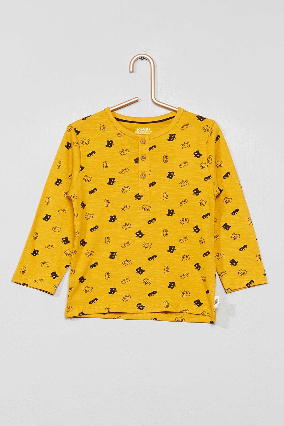 KIABI, Bluza cu imprimeu si fenta cu nasturi, Galben