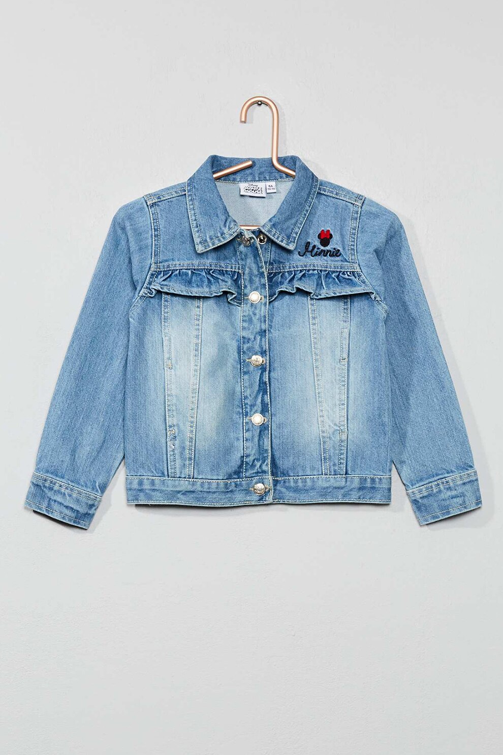 KIABI, Jacheta din denim cu terminatii cu volane, Albastru deschis
