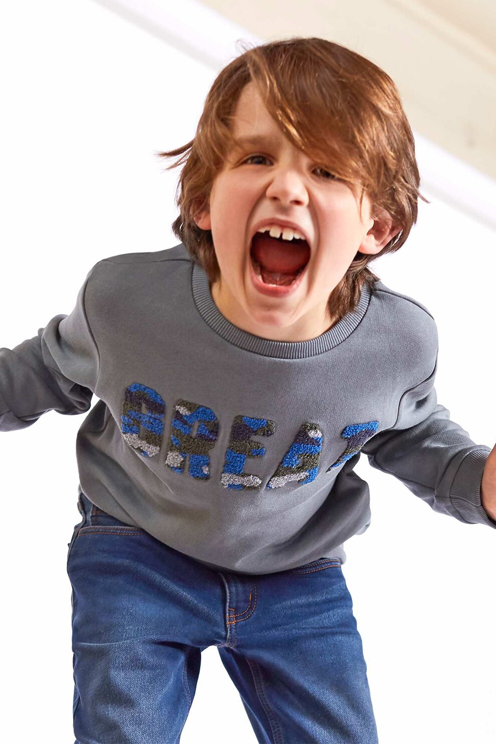 KIABI, Bluza sport cu imprimeu text, Gri cenusa