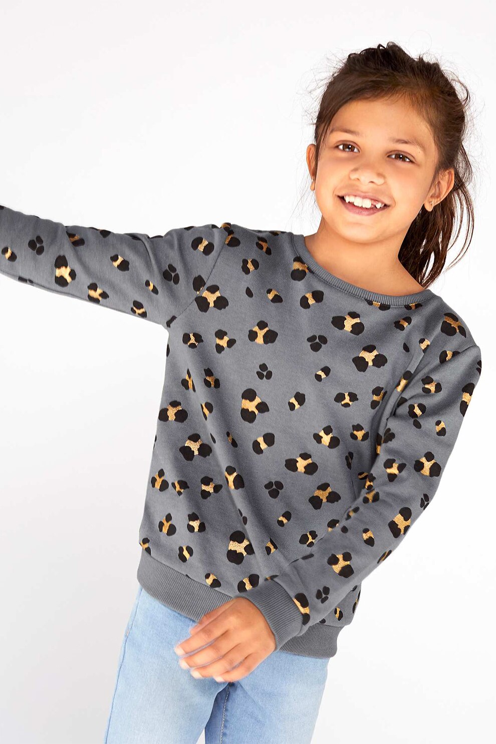 KIABI, Bluza sport cu imprimeu, Gri/Bej