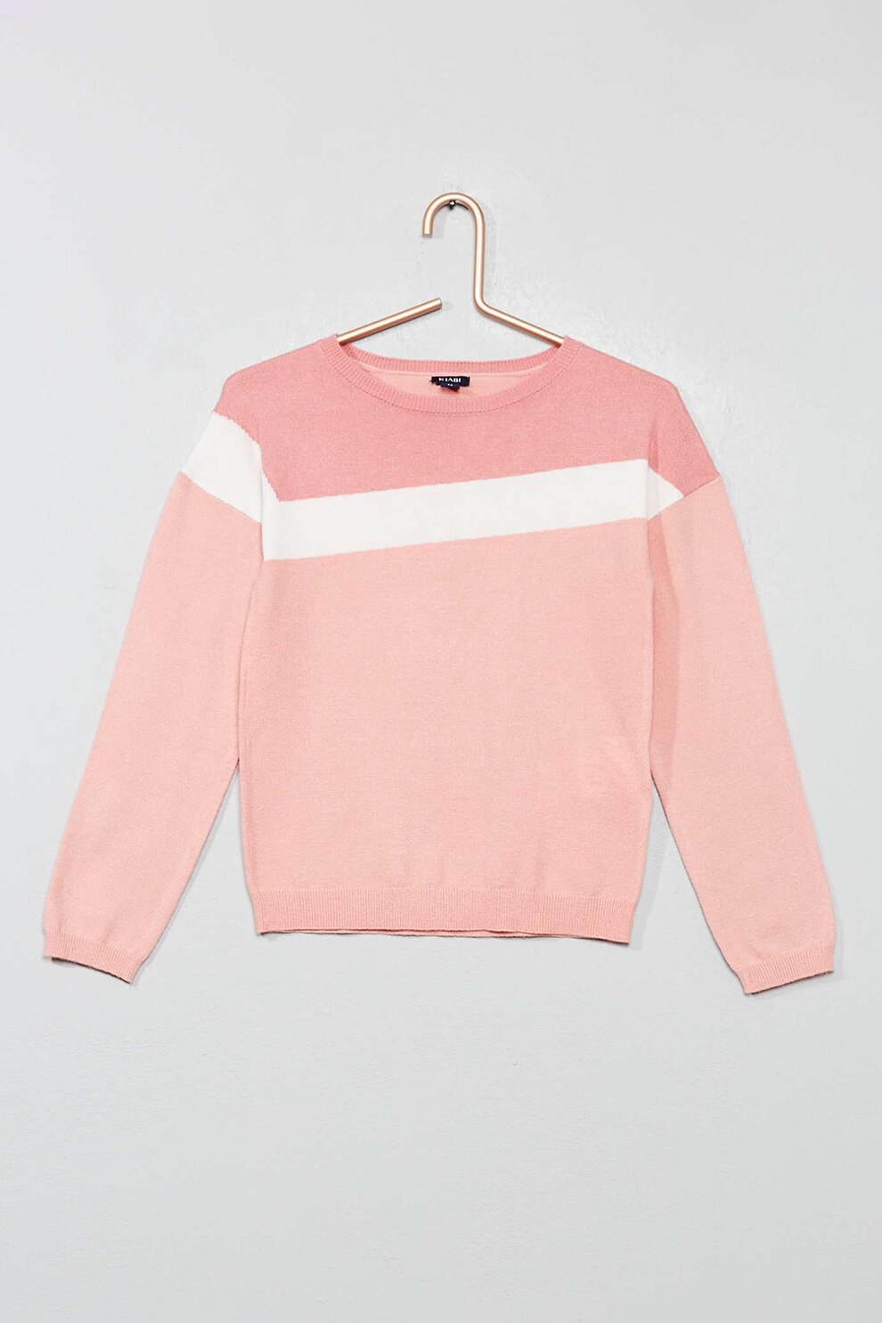 KIABI, Pulover tricotat fin, Roz/Alb