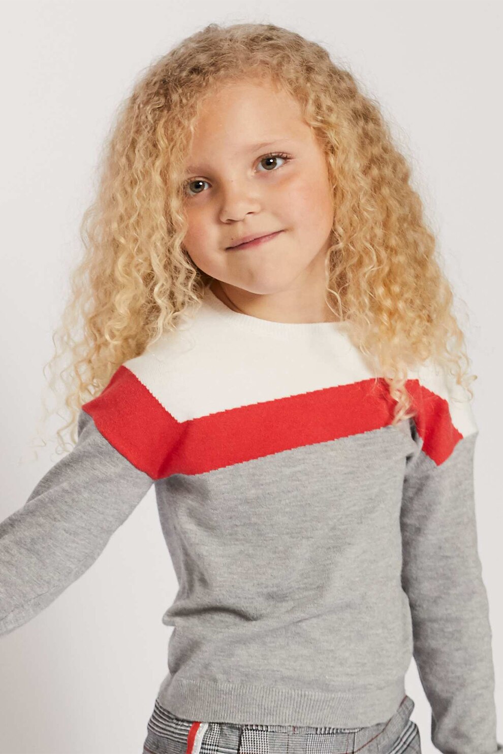 KIABI, Pulover tricotat fin, Gri melange/Rosu/Alb