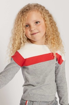 KIABI, Pulover tricotat fin, Gri melange/Rosu/Alb KIABI, Pulover tricotat fin, Gri melange/Rosu/Alb