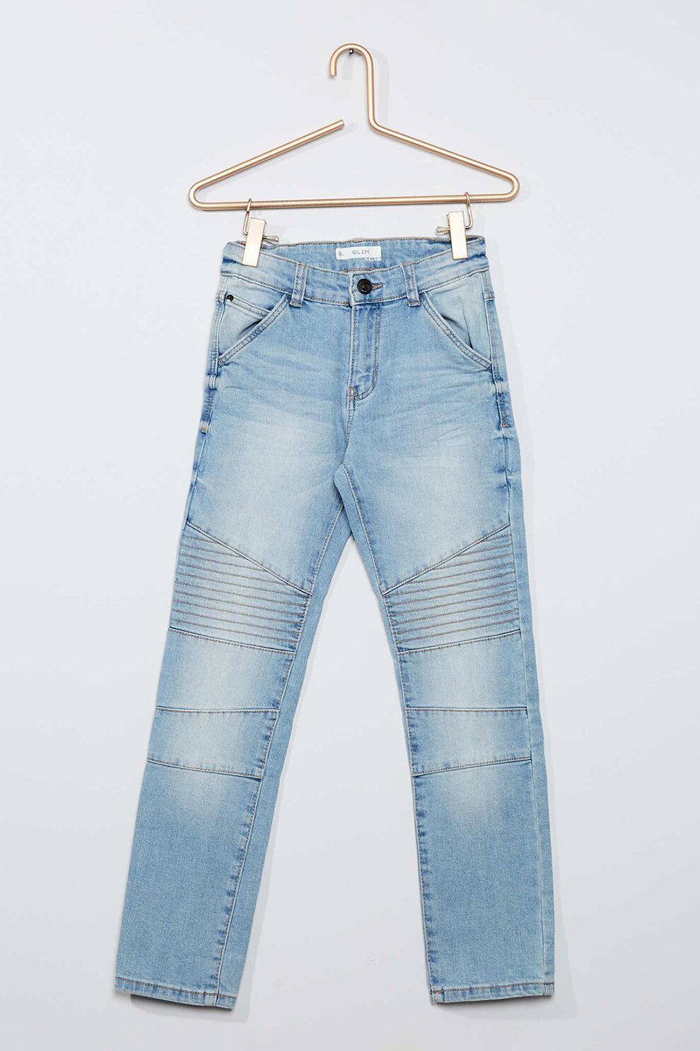 KIABI, Blugi slim fit cu aspect decolorat, Albastru deschis