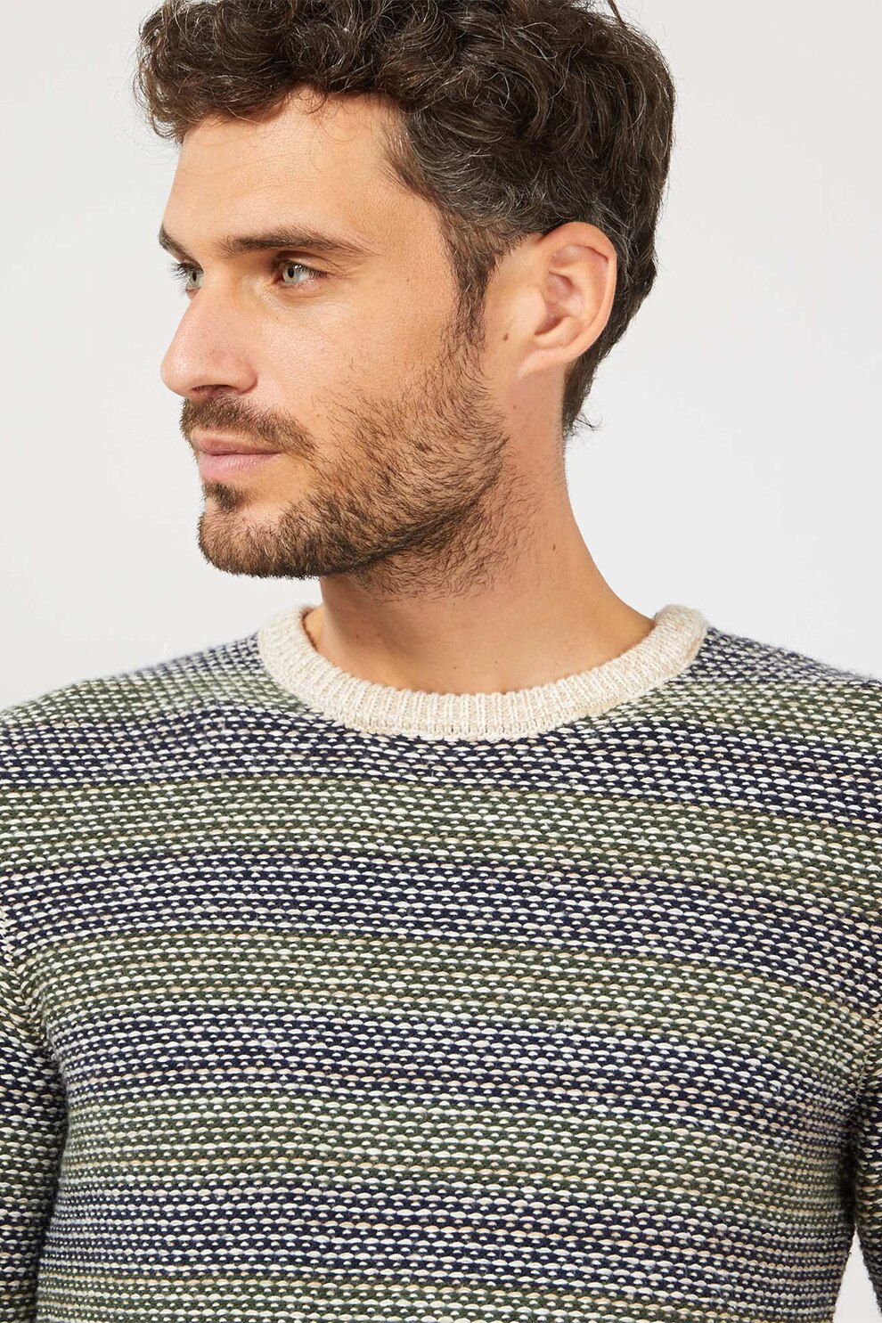 KIABI, Pulover cu decolteu la baza gatului si terminatii contrastante, Alb/Albastru/Gri