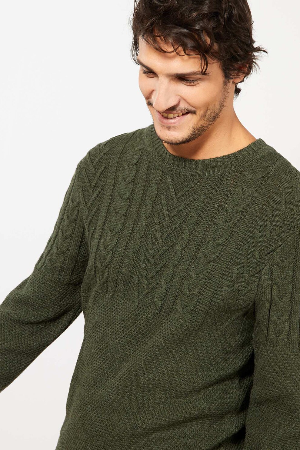 KIABI, Pulover cu decolteu la baza gatului si model torsade, Verde forest