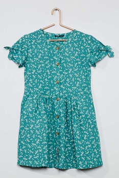 KIABI, Rochie evazata din amestec de in cu imprimeu floral, Verde persan KIABI, Rochie evazata din amestec de in cu imprimeu floral, Verde persan