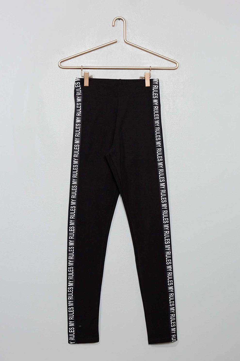 KIABI, Colanti din amestec de bumbac cu imprimeu pe partile laterale, Negru