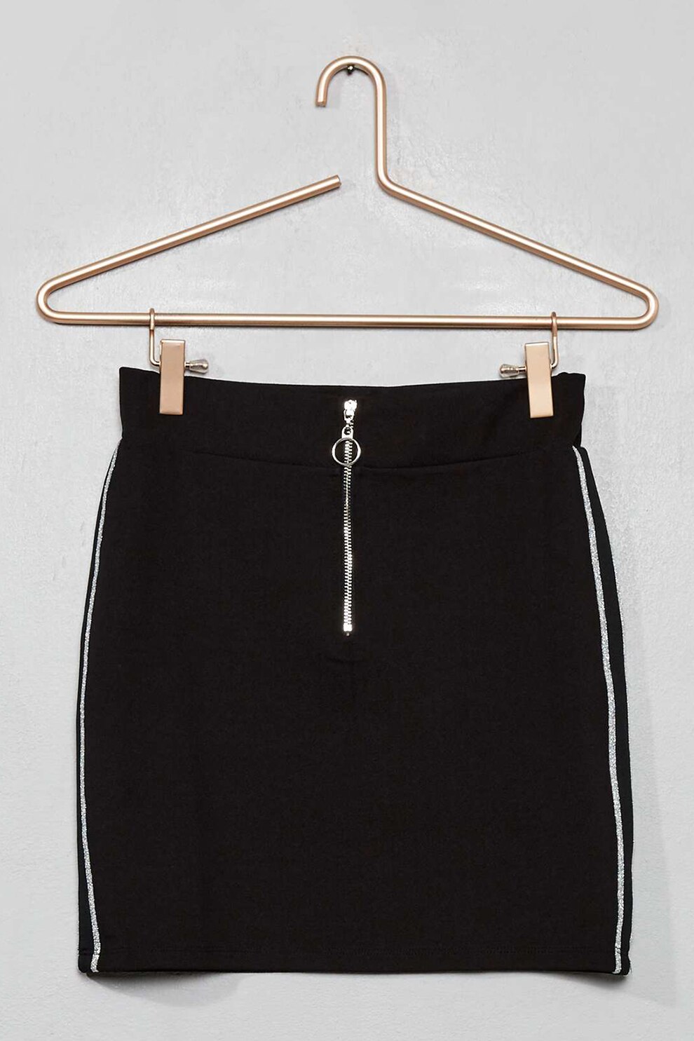 KIABI, Fusta mini cu fermoar, Negru