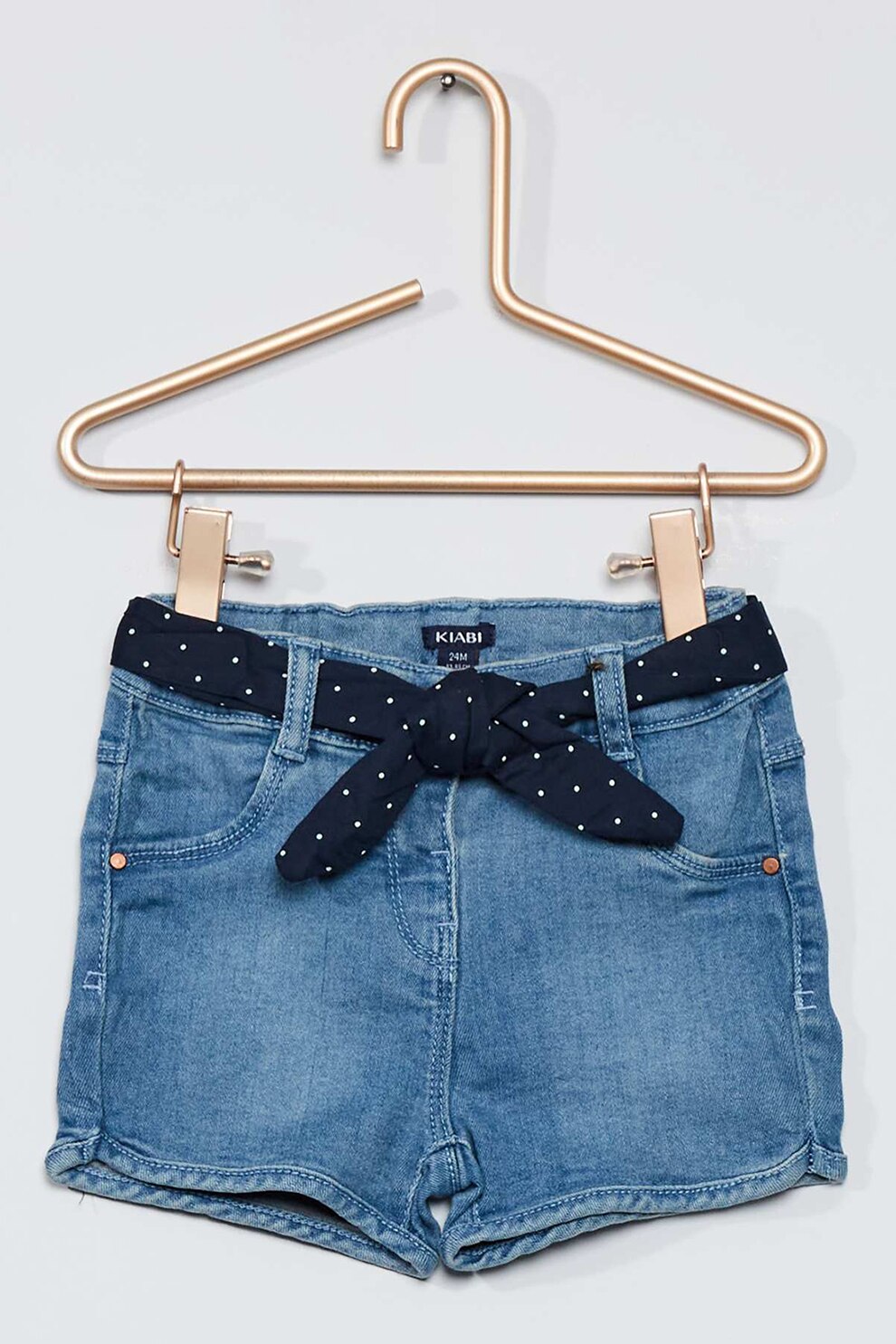 KIABI, Pantaloni scurti din denim cu cordon in talie, Albastru